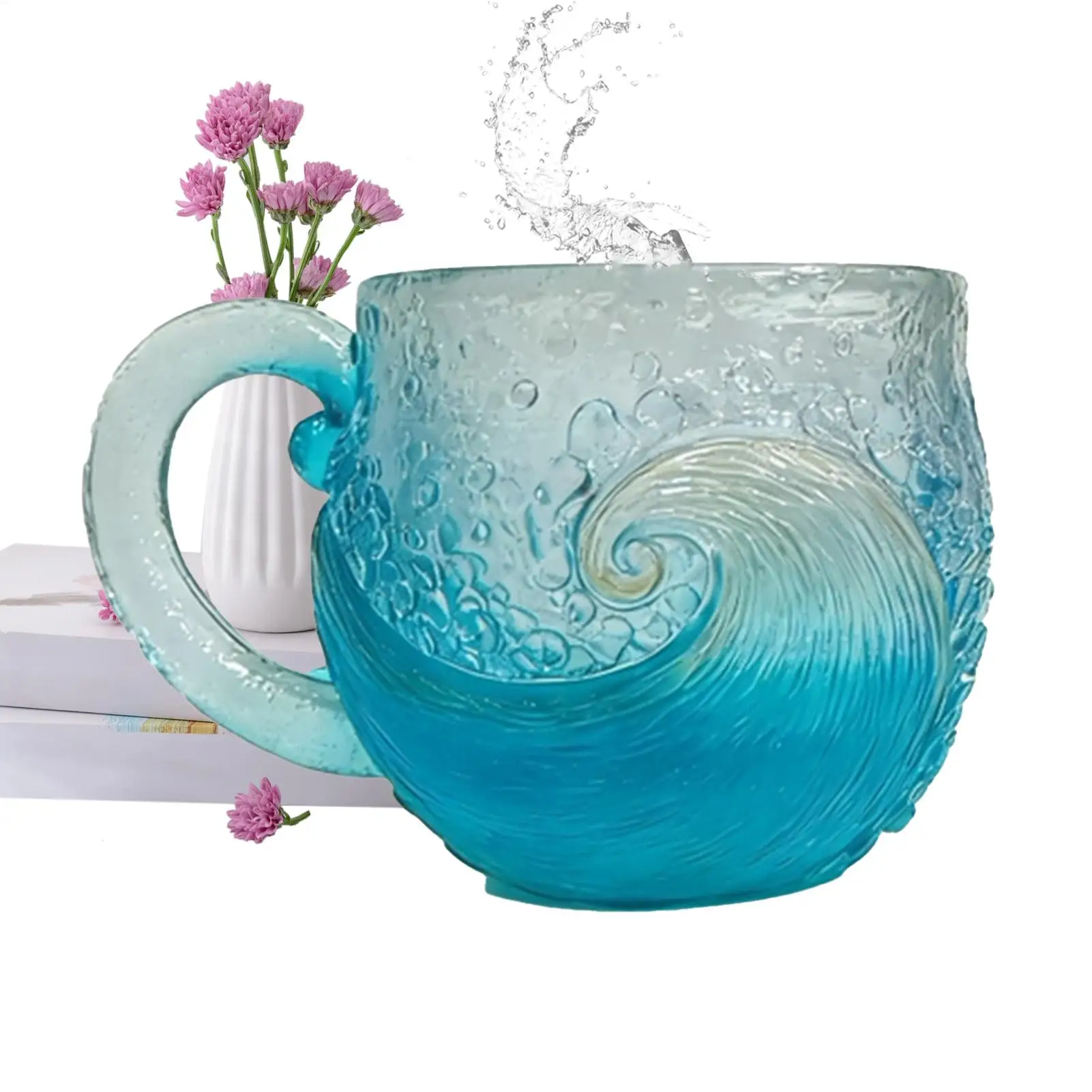 12 Oz Beach Theme Mug Ocean Wave Textured Resin Coffee Cup for Office Home Kitchen Cafe Drinkware Sea Lovers Christmas Gift