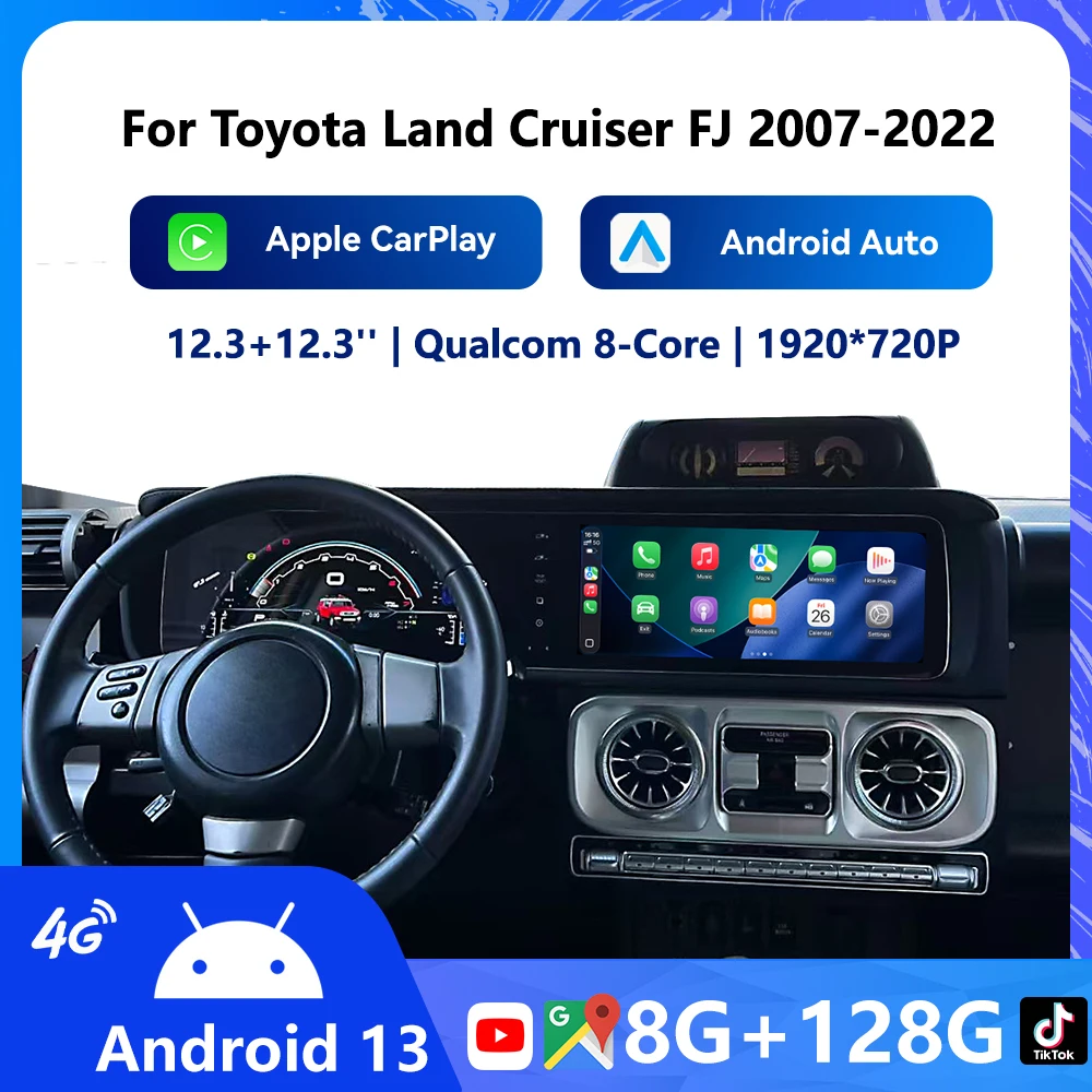 Dual 12.3'' Wireless Carplay For Toyota Land Cruiser FJ 2007-2022 Multimedia Display Touch Screen Android Auto Head Unit 360 4G