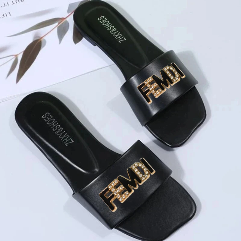 Women Luxury Decor Flat Sandals Charm Open-toe Vacation Casual Slides Party Elegant Office-Ladies Shoes