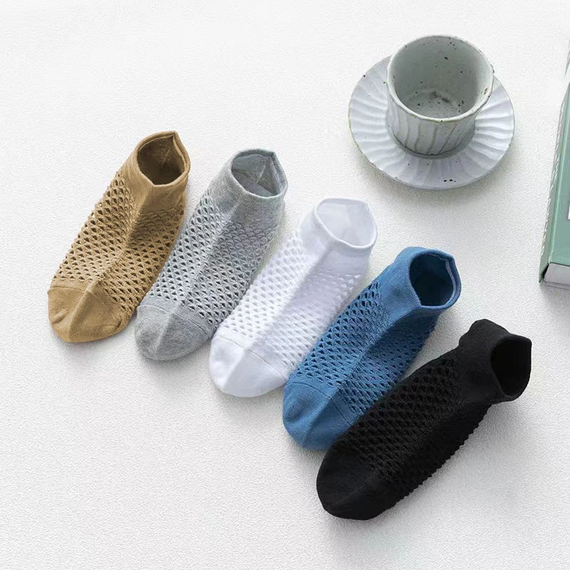 5 Pairs/Lot Men Ankle Socks Breathable Spring Summer Cave Casual Soft Thin Low Cut Short Mesh Happy Sokken