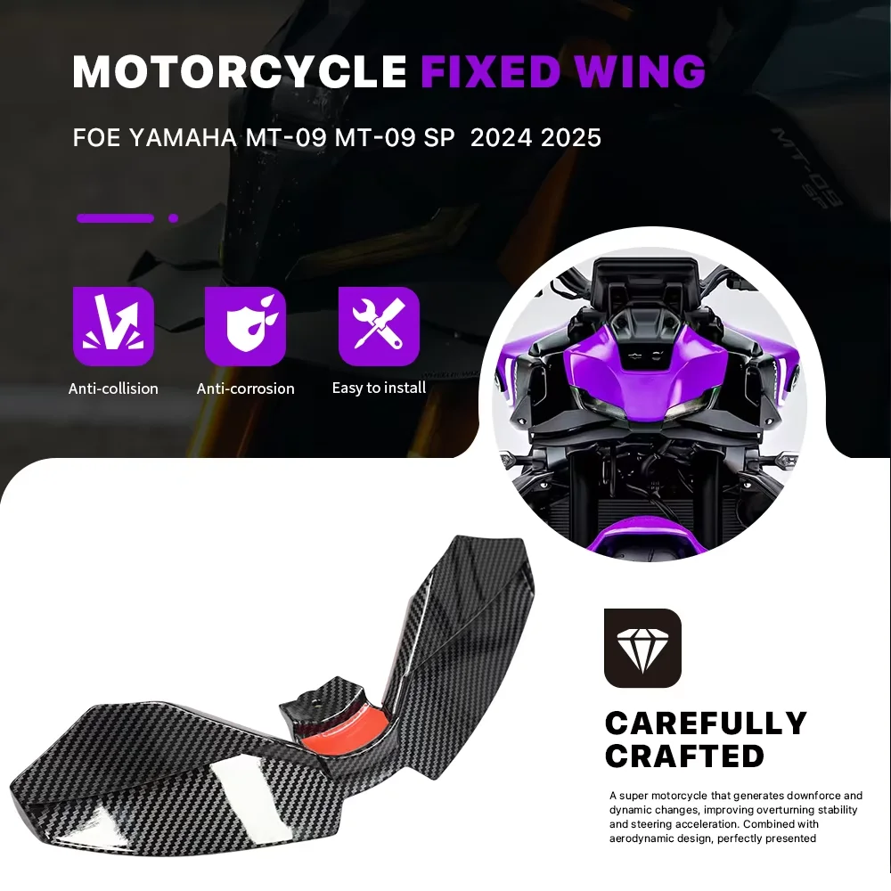 

Для YAMAHA MT-09 MT-09 SP 2024-2025 мотоциклетный передний спойлер с фиксированным крылом, аэродинамическое крыло, боковые крылышки, воздушный дефлектор, комплект обтекателя
