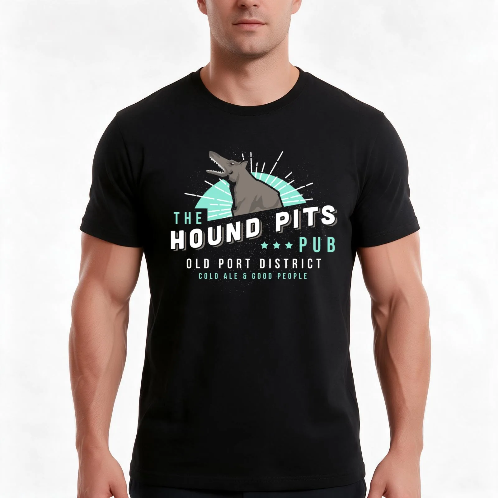 Dishonored - The Hound Pits Pub T-Shirt, Summer Casual Cotton Tee, Oversized Streetwear Tops, Vintage Graphic Print, 100% Cotton