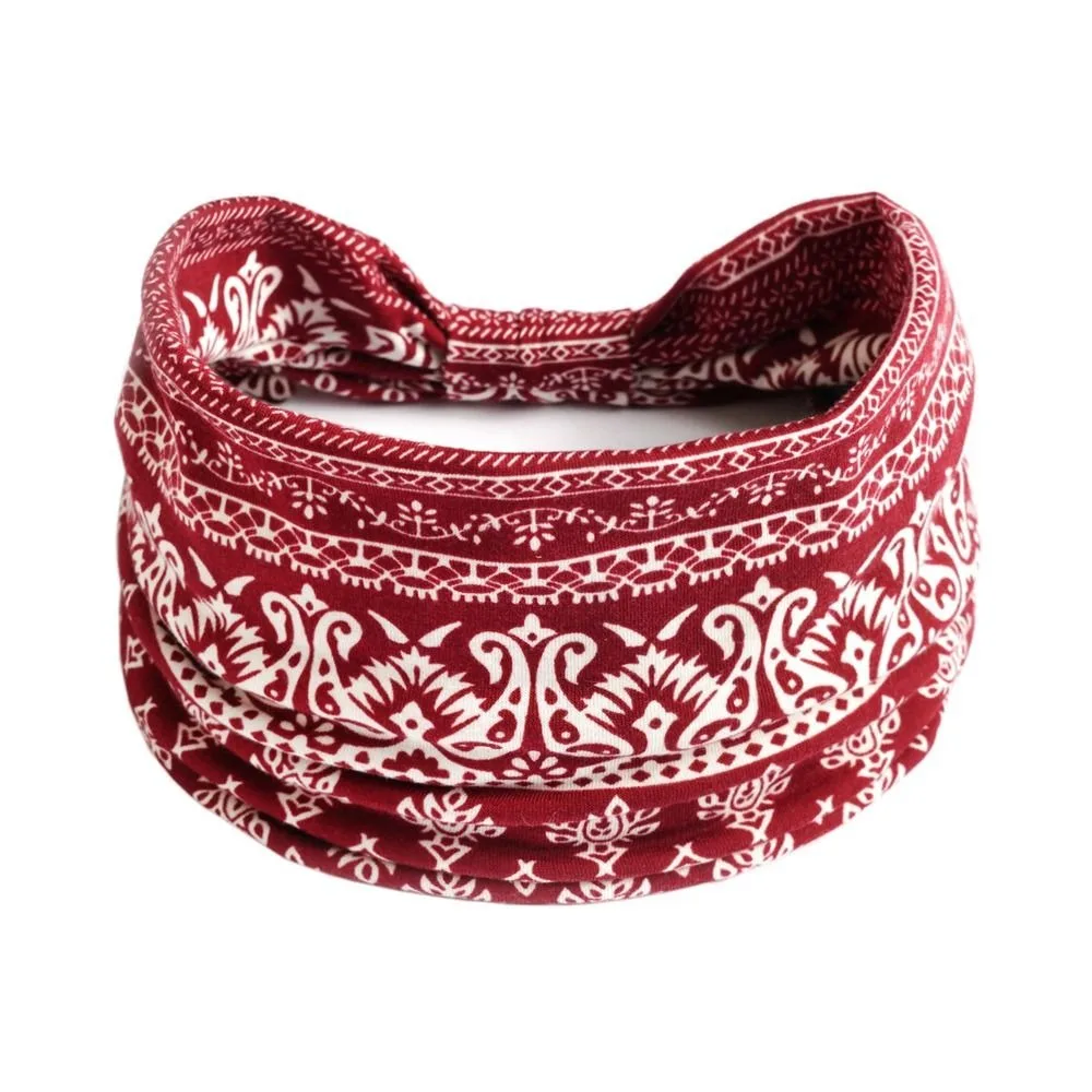 Bohemian Headband Cotton Stretch Wide Women Headwrap Extra Large Vintage Knot Yoga Hair Band For Dance Biker