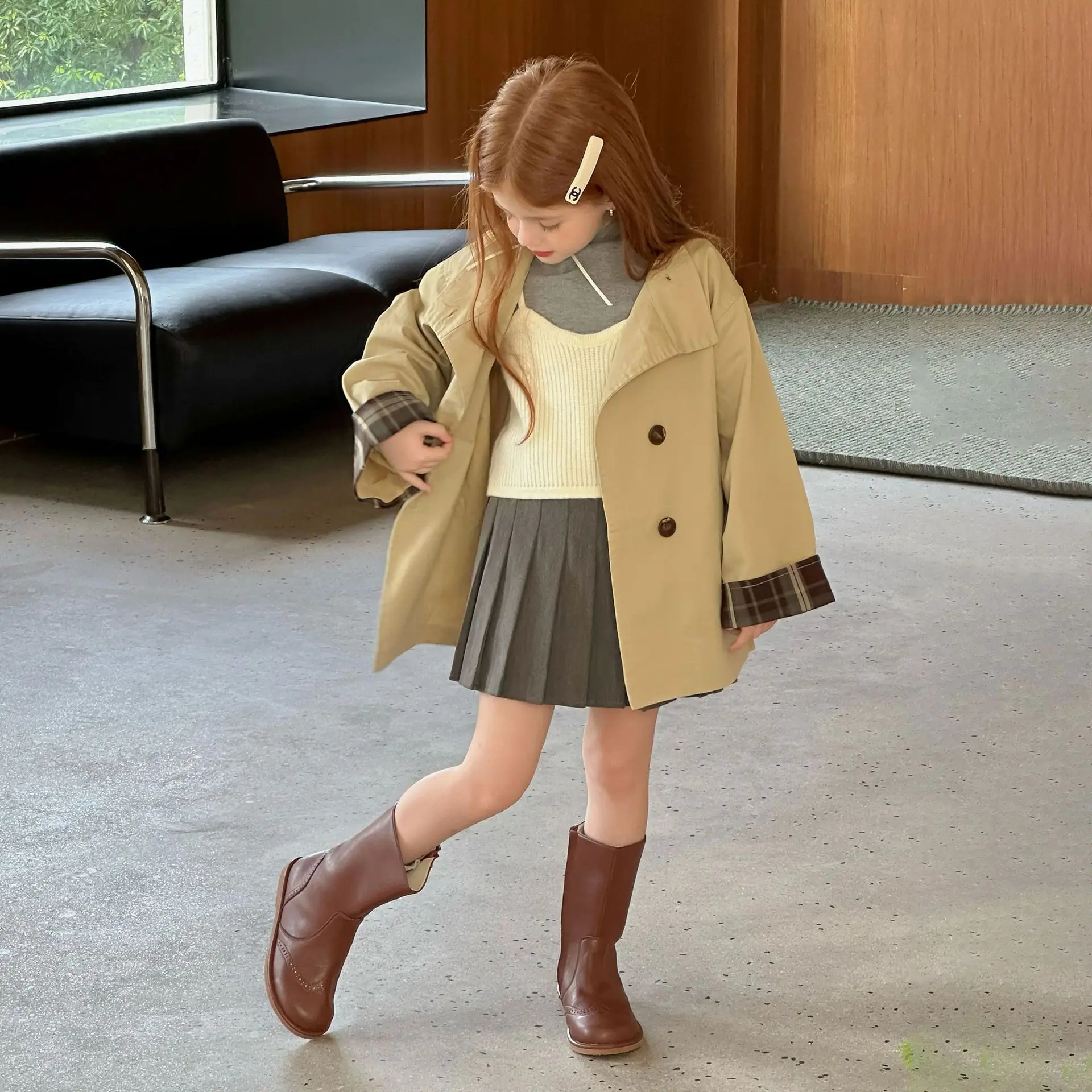 

Girls' Casual Trench Coat 2025 Autumn New Children's Autumn Clothes Girls Windproof Coat