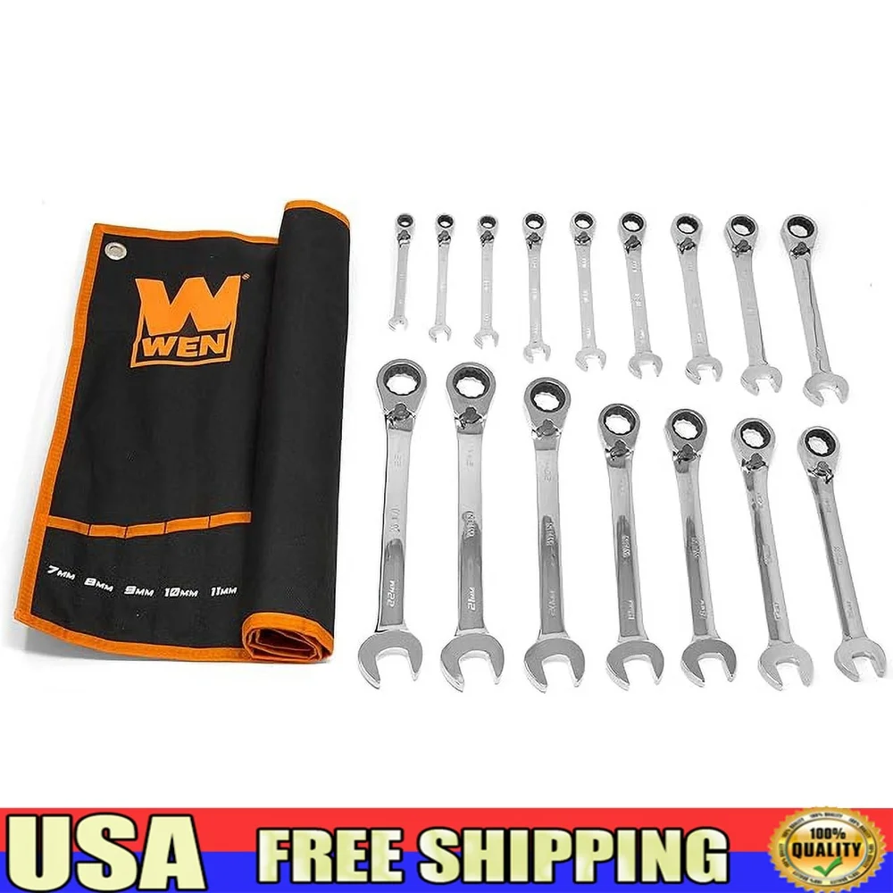 

16-Piece Professional Reversible Ratcheting Wrench Set Metric Chrome Vanadium Steel with Storage Pouch Easy Organization