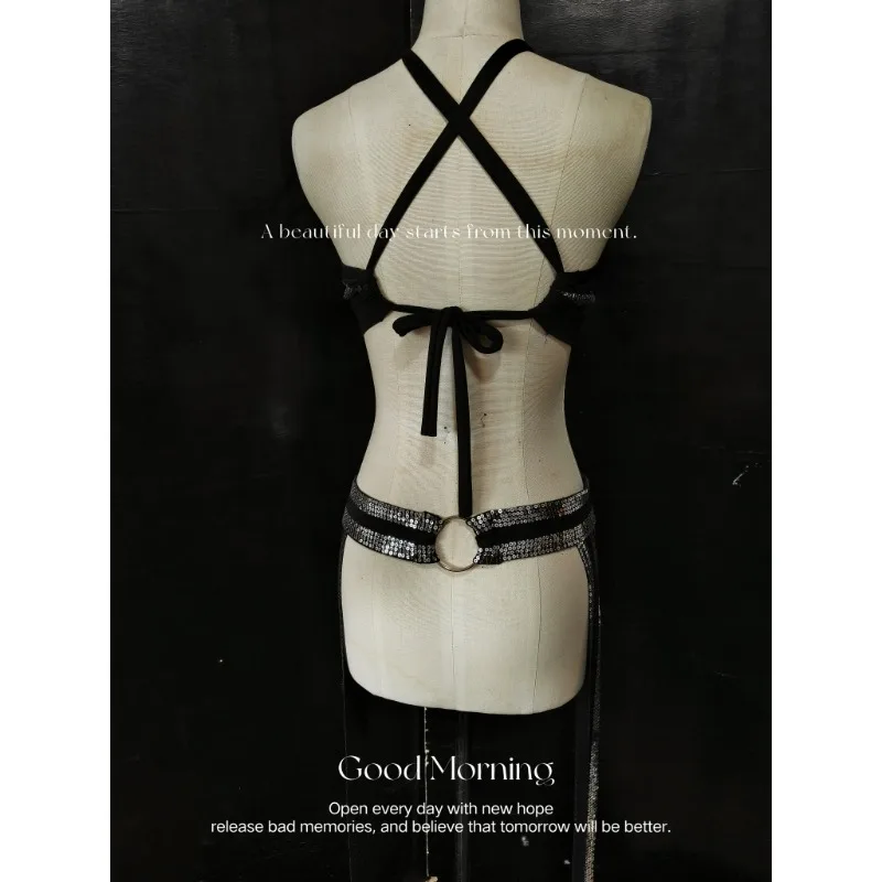 Costumi di danza del ventre tribale Fusion personalizzati Set di prestazioni Top e sciarpa semplice con cintura in vita