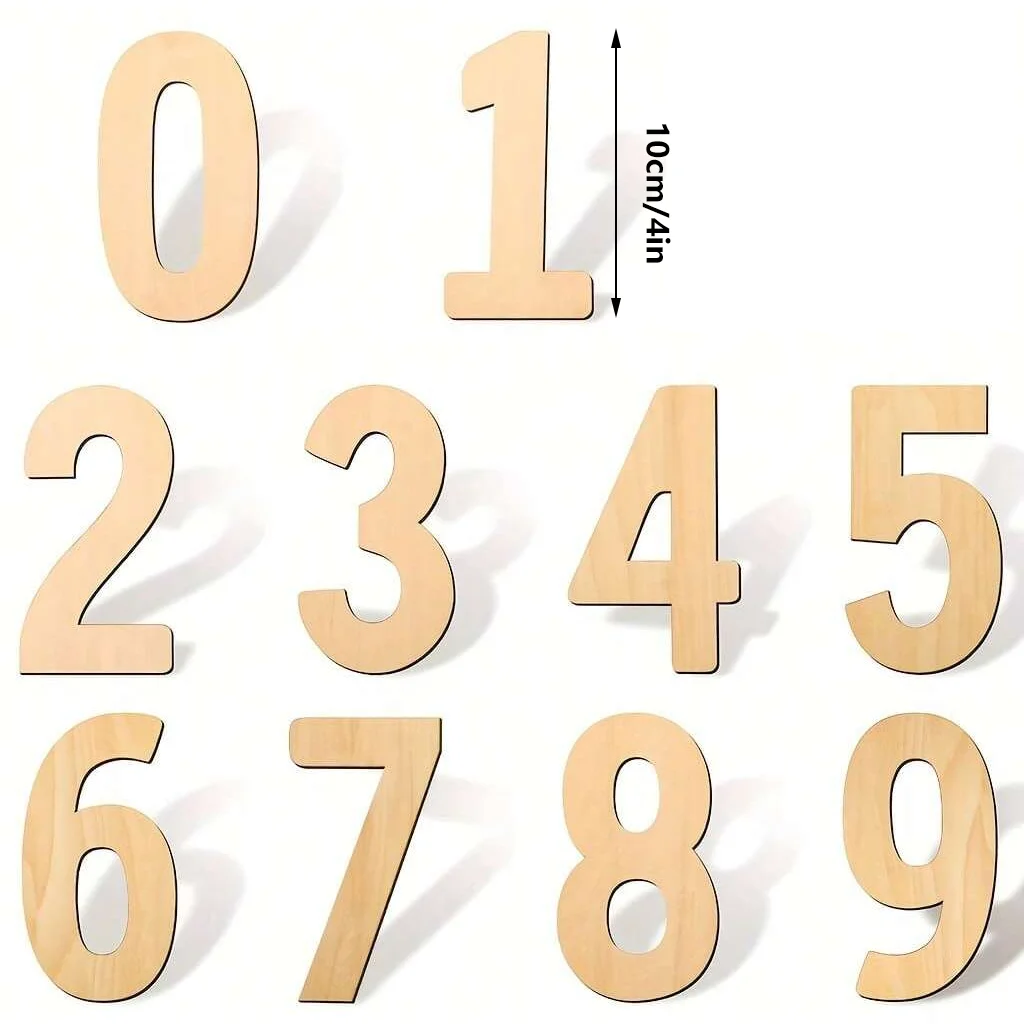 10-Piece Wooden Numeral Shaped Slabs Set DIY Painting Graffiti Crafts Arabic Numerals Wooden Ornaments for Home Decoration