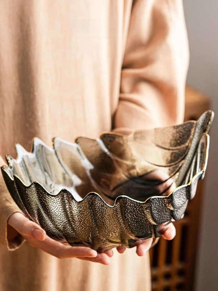 

U Mi LIVING Nordic Sle Glass Fruit Tray Feather Pattern Dining Utensils for Living Room Tea Table Versatile European Sle