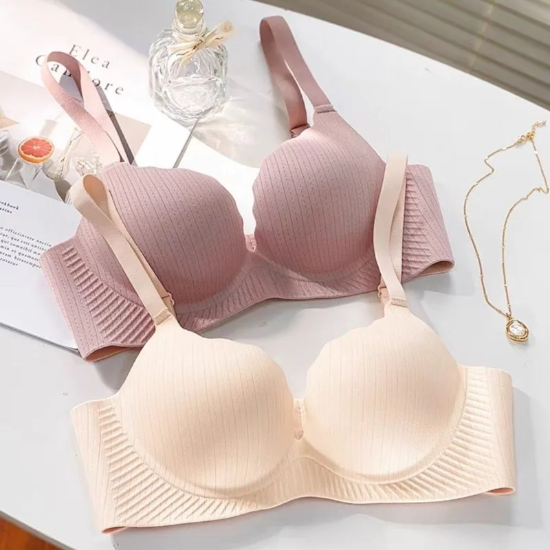 Sexy Push-Up Seamless Bra Women's Non-wire Ribbed Bralette Soft Fixed Half-Cup Underwear Invisible Bra Small Chest Lingerie