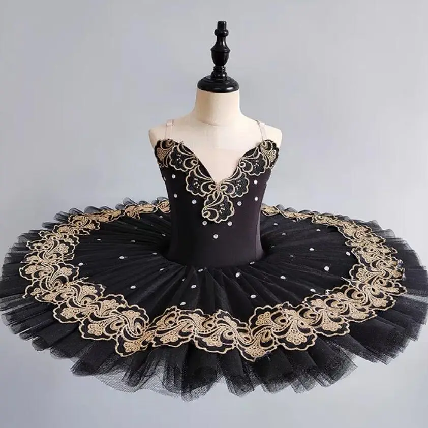 Nuevo estilo, trajes de baile de Ballet negros para Hada de pantera, Bella Durmiente, tul, panqueque de azúcar, tutú, desgaste del lago de los cisnes