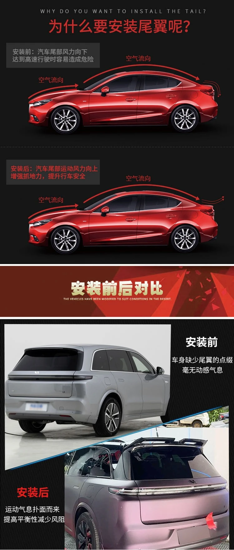 Suitable for ideal L8 ideal L6 L7 modified MC fixed air wing non-punching paint top wing only