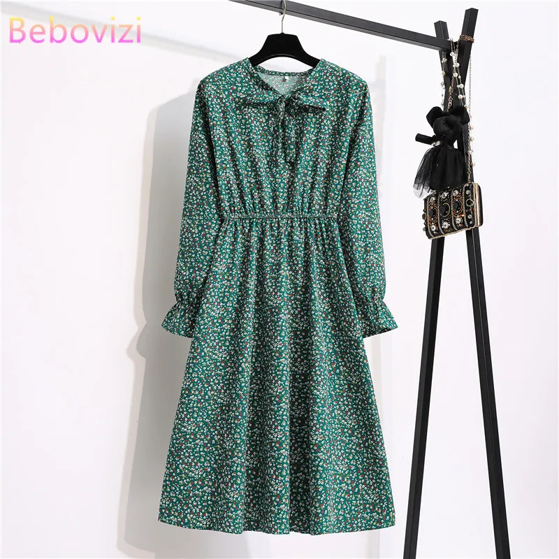 

Office Polka High Elastic Waist Dress Women Vintage Autumn Winter Dresses Chiffon Midi Casual Floral Long Sleeve Ladies Vestidos