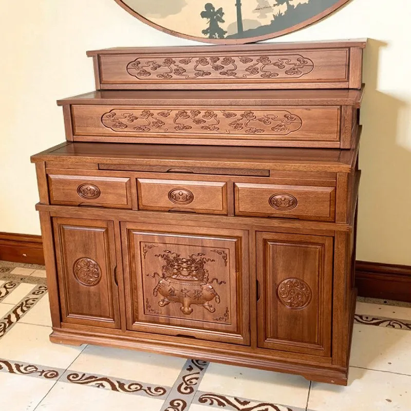 HT  litang confession table, three-layer   statue display cabinet and immortal integrated cabinet, incense altar, land god