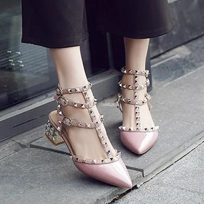 Party Shoes Medium Heel Elegant Block Heels for Women Chunky Sandal Rhinestone Fashion Sexy Luxury Women's Sandals 2024 Designer