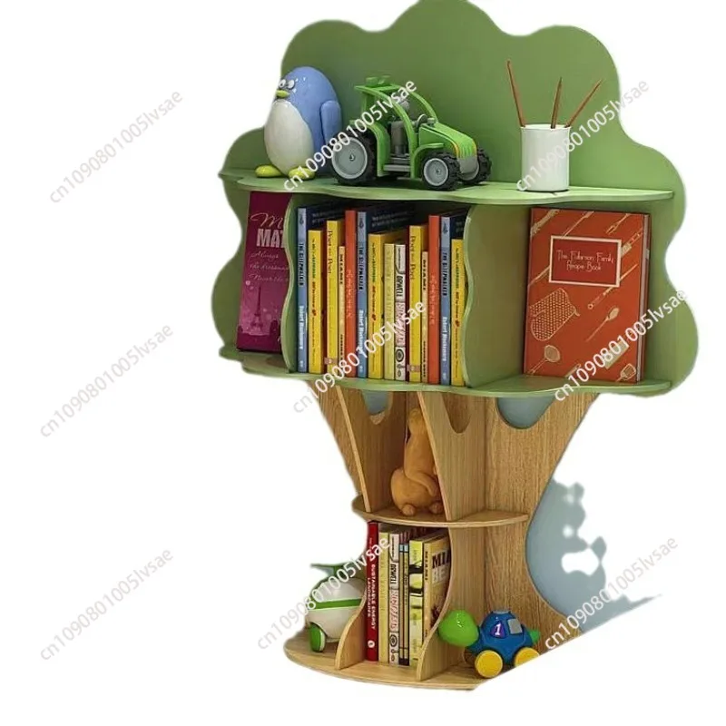 Creative tree-shaped floor-to-ceiling shelves Kindergarten children's room decorative book shelves Solid wood multi-layer