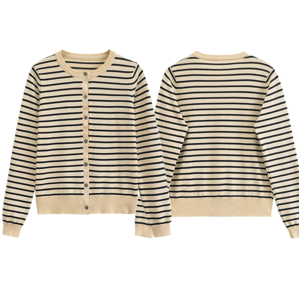 

Dave&Di Minimalist Retro Striped Knitwear Basic Cardigan Women Tops Single Breasted Knitted Jacket