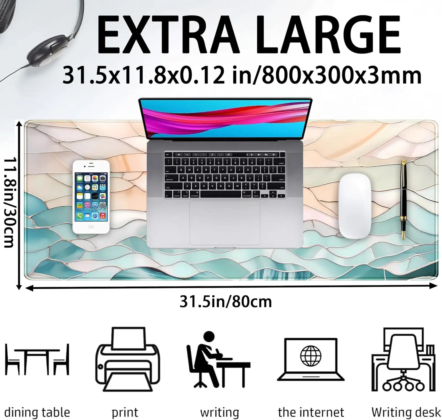 Stained Glass Modern Art XL Mouse Pad – Aesthetic Desk Mat for Gaming, Laptop & Full Desktop Decor