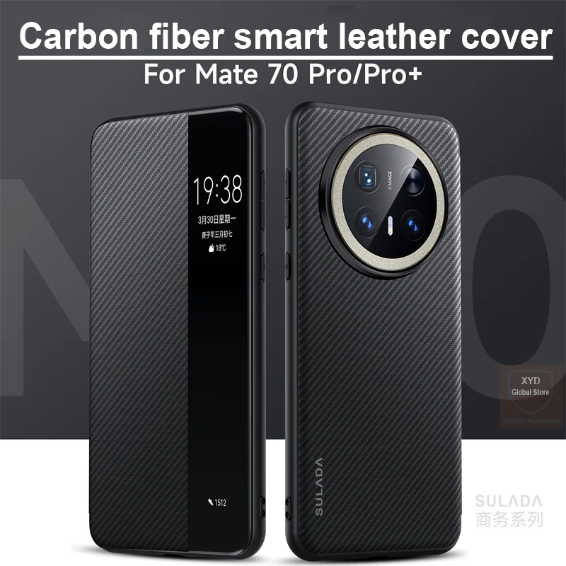 For Huawei Mate 70 Pro Leather Case Carbon Fiber Flip Phone Case For Huawei Mate 70 Pro Mate70 Plus 360 Cover Smart Shell Skin