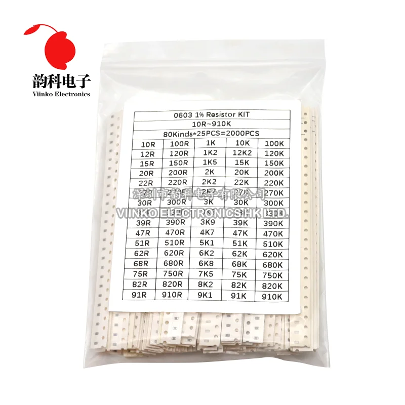 Kit surtido de resistencias de Chip SMD, conjunto de muestras de resistencia, 80 valores, 1%, 0402, 0603, 0805, 1206, 10 ohm - 910K