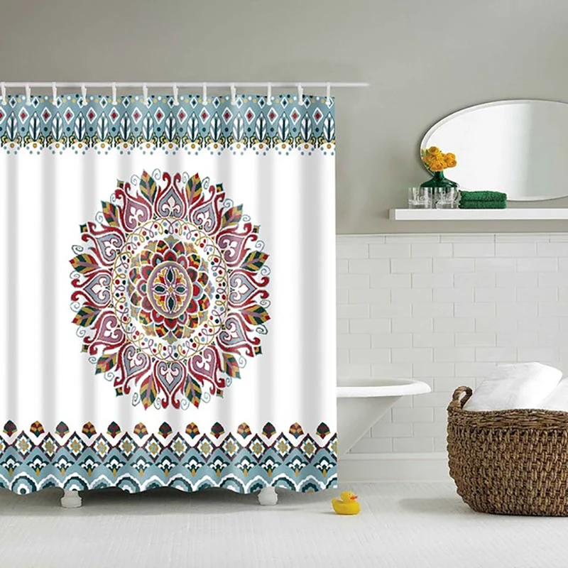 Indian Mandala Shower Curtain Flower Printed Geometric Bohemian Bathroom Curtains Shower Wall Hanging Geometric Shower Curtains