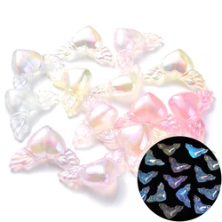 21x35mm 10Pcs Heart Wing Shape Starry Sky Luminous Beads Acrylic Loose Spacer Beads For DIY Jewelry Making Necklace Bracelet