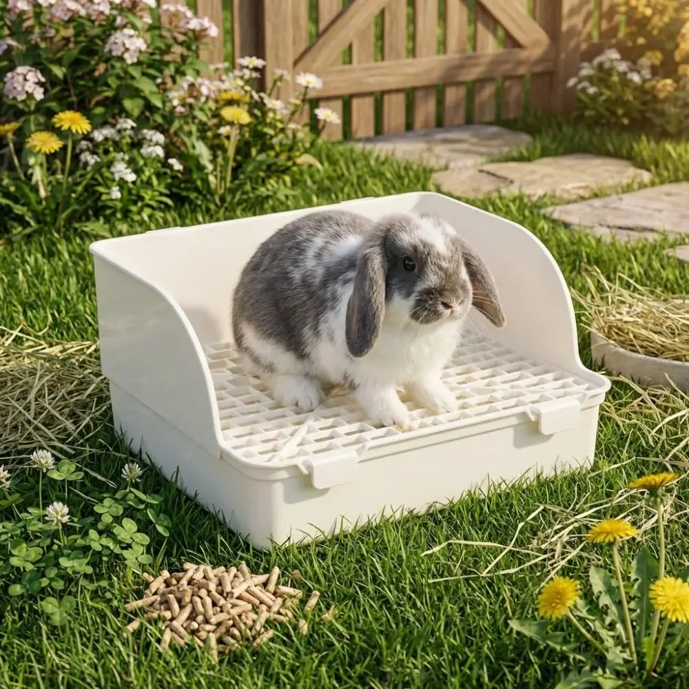 Splash-Proof Rabbit Litter Tray Rectangular Anti-spill Animal Potty Trainer Detachable Plastic Pet Toilet Box Pet Supplies