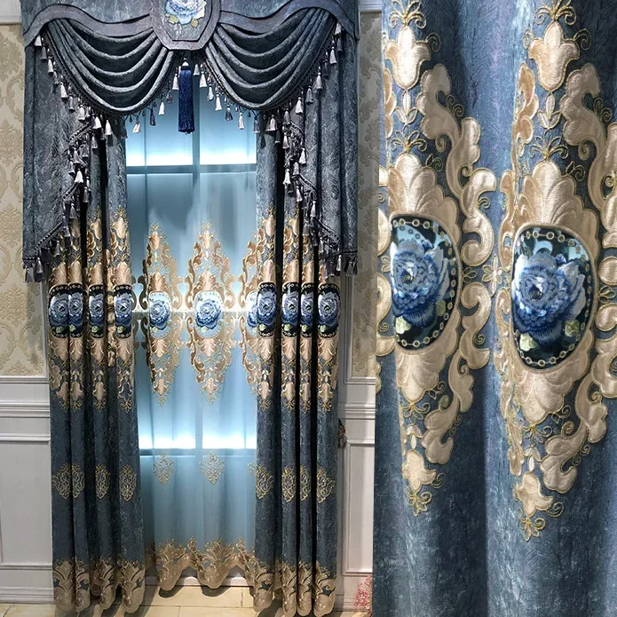 

Curtains for Living Room Dining Bedroom European-style Finished New Chenille Velvet Embroidered Palace Classical Heigh Shading