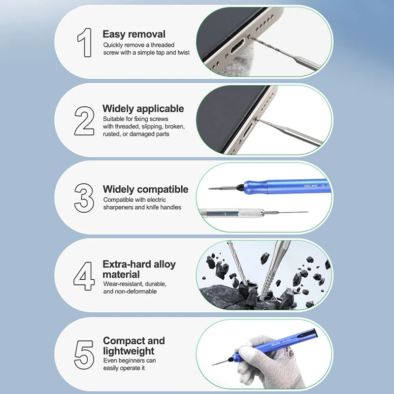 RELIFE TX1 Sliding Thread Screw Drill Bit Set Extra-hard Alloy Material Quickly Remove The Slipped Screws Phone Repair Tool