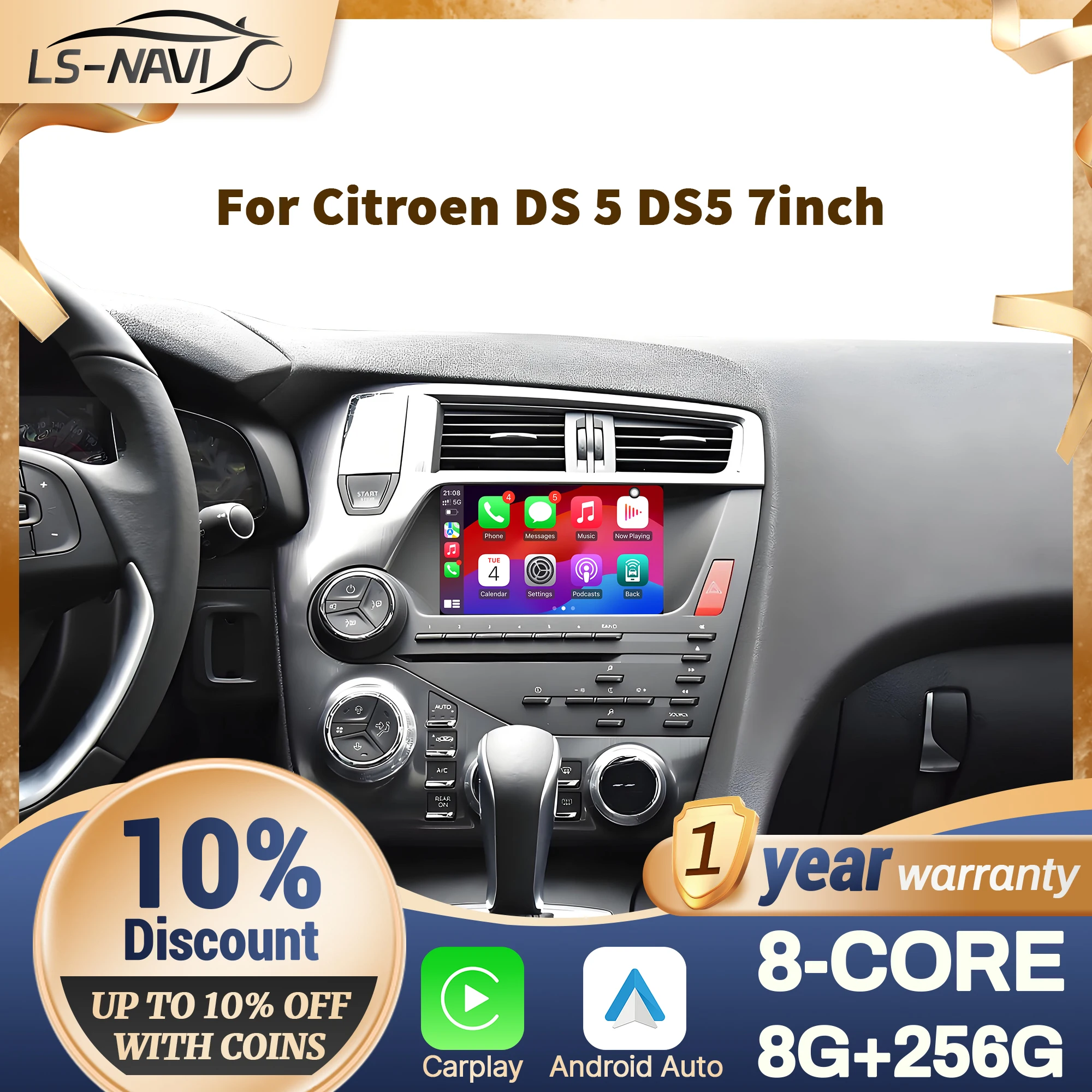 

7 inch Android 14 Car Radio For Citroen DS 5 DS5 4G Wireless Bluetooth Carplay Android Auto Multimedia Head Unit Touch Screen