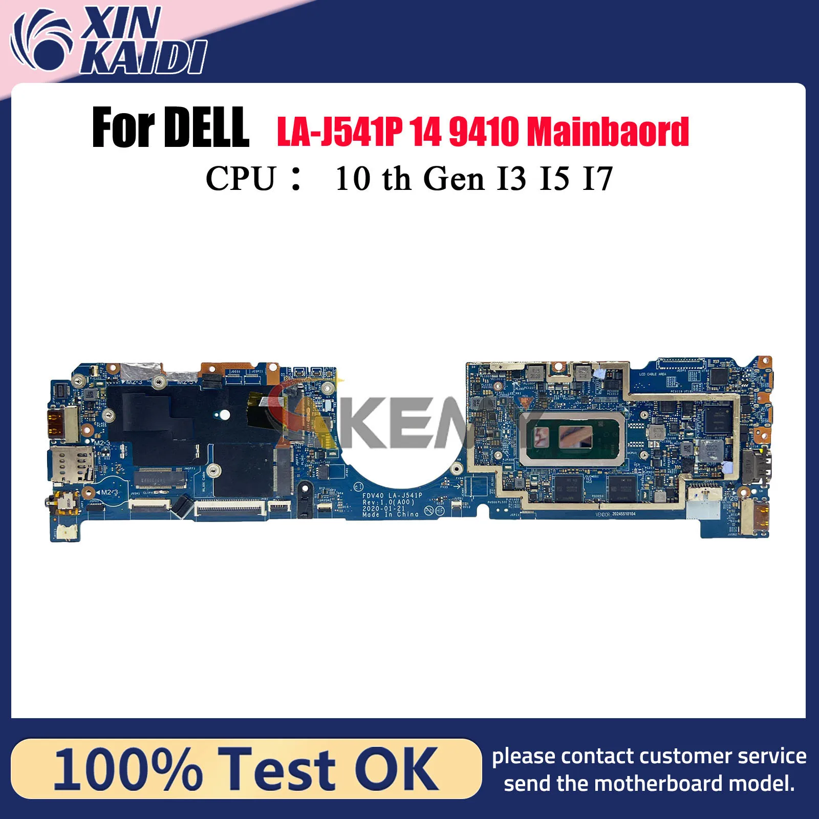 

For DELL Latitude 9410 Laptop Motherboard LA-J541P with I5 I7 10th Gen CPU 8GB 16GB 081YC4 0NF67M 100% Test OK