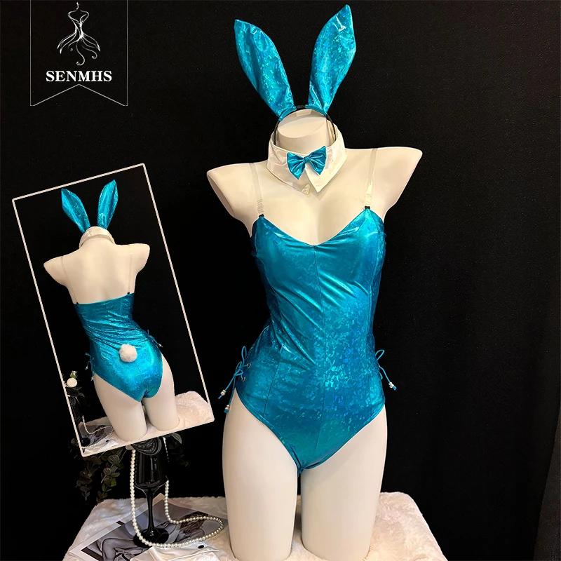 

SENMHS сексуальный милый аниме Sagakaimai косплей кролик комбинезон для девочек костюм синий искусственная кожа Хэллоуин ночной клуб боди с кроликом