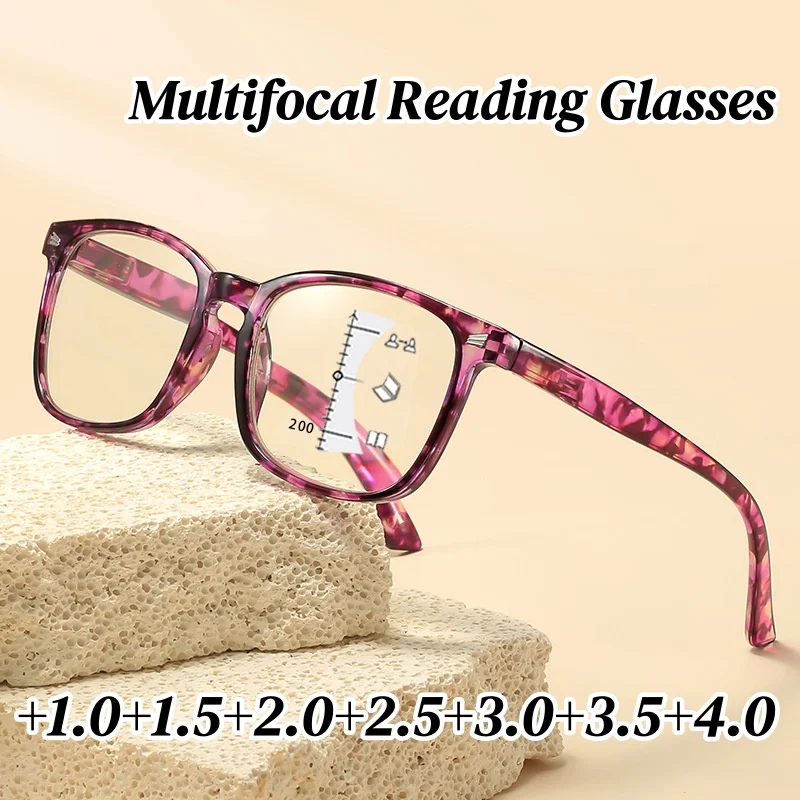 

Trends Printed Multifocal Reading Glasses Women Men Anti Blue Light Eyeglasses Fashion Multifocal Degree Glasses Near and Away