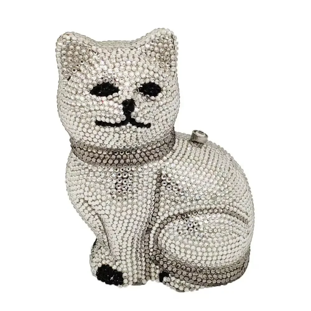 

XIYUAN Cute Cat Shape Crystal Wedding Party Gift Handbags Women Evening Bags With Rhinestones Bridal Day Fancy Clutches Purse