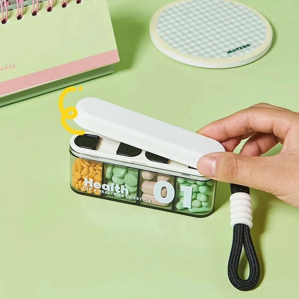 

1PC creative medicine box, convenient portable medicine packaging box, seven day mini pill storage box, hanging rope