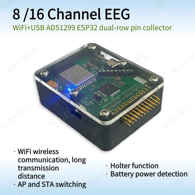 ADS1299 BCI EEG Acquisition Board ESP32 Double-row Pin 8/16 Channel WIFI USB Transmission High Sampling Rate Free Information