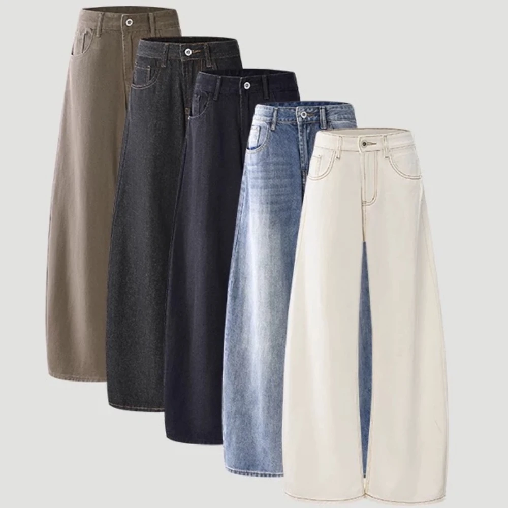 

Градиентные синие джинсы для женщин Y2K, винтажные джинсы с высокой талией, прямые брюки, уличная одежда, свободные широкие джинсовые брюки