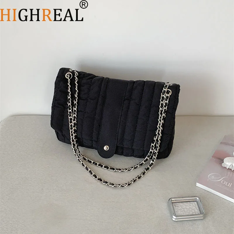 Fashion Nylon Quilting Tote Women Bag New Cotton Padded Shoulder Bag Chains Crossbody Bags for Women Handbags Shopping Purses