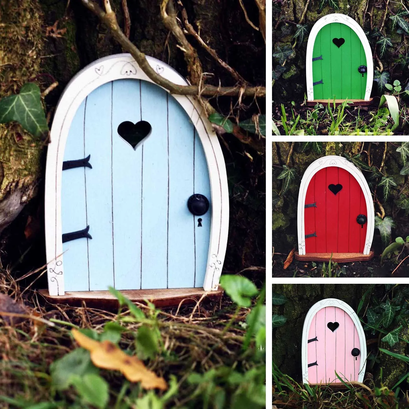 Wood Mini Fairy Door Ornament Wooden Miniature Elf Door Decoration For Tree Decorations Outdoor Garden Accessories
