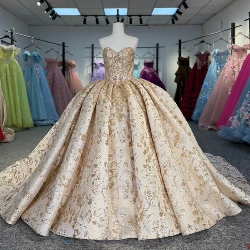 

Champagne Shiny Quinceanera Dresses Off The Shoulder Applique Beading Crystal Tull Party Birthday Sweet 16 Dres Vestidos 15 De