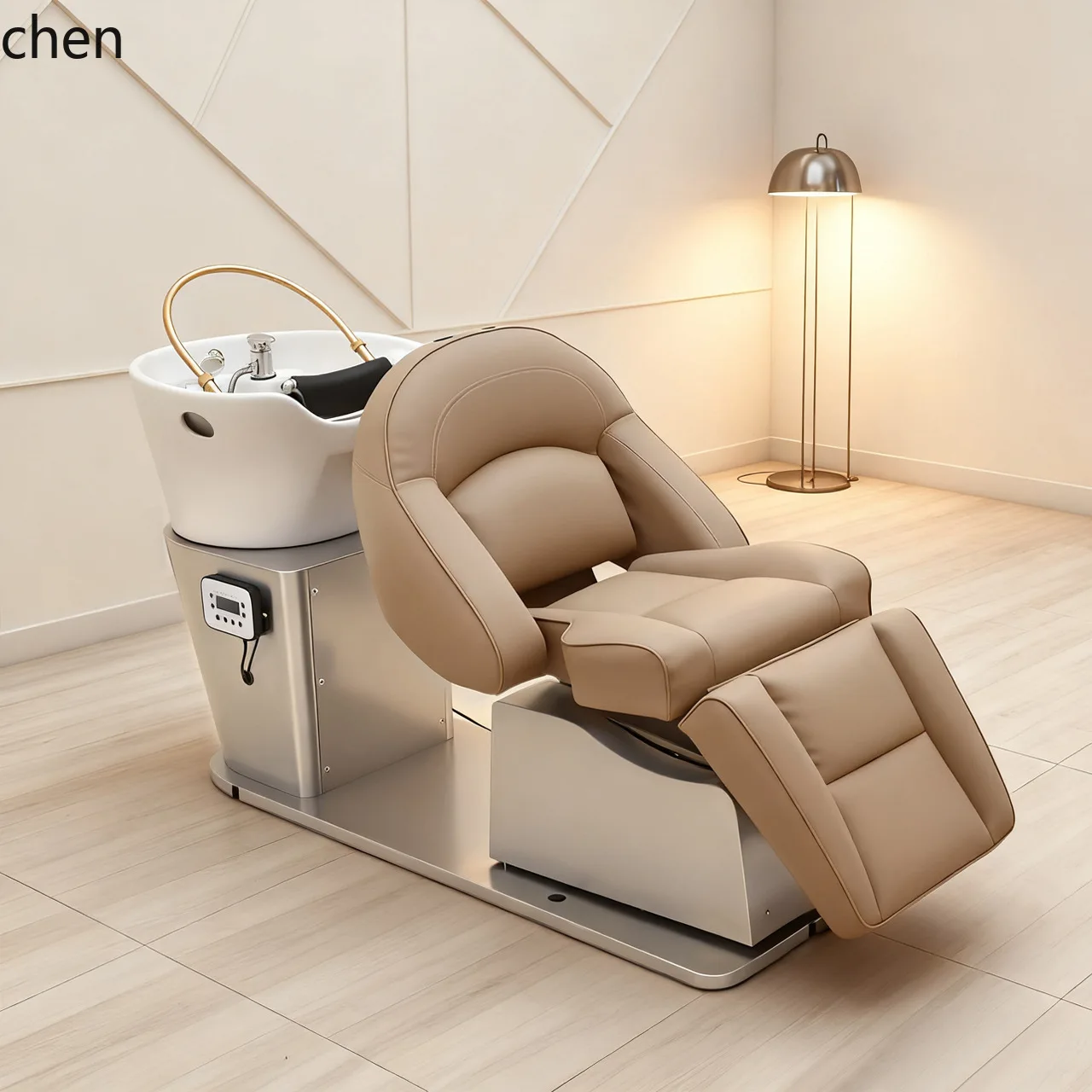ZML Semi-Reclining Hair Salon Shampoo Bed, Salon-Specific Semi-Reclining Ceramic Basin Washing Bed, Beauty Bed