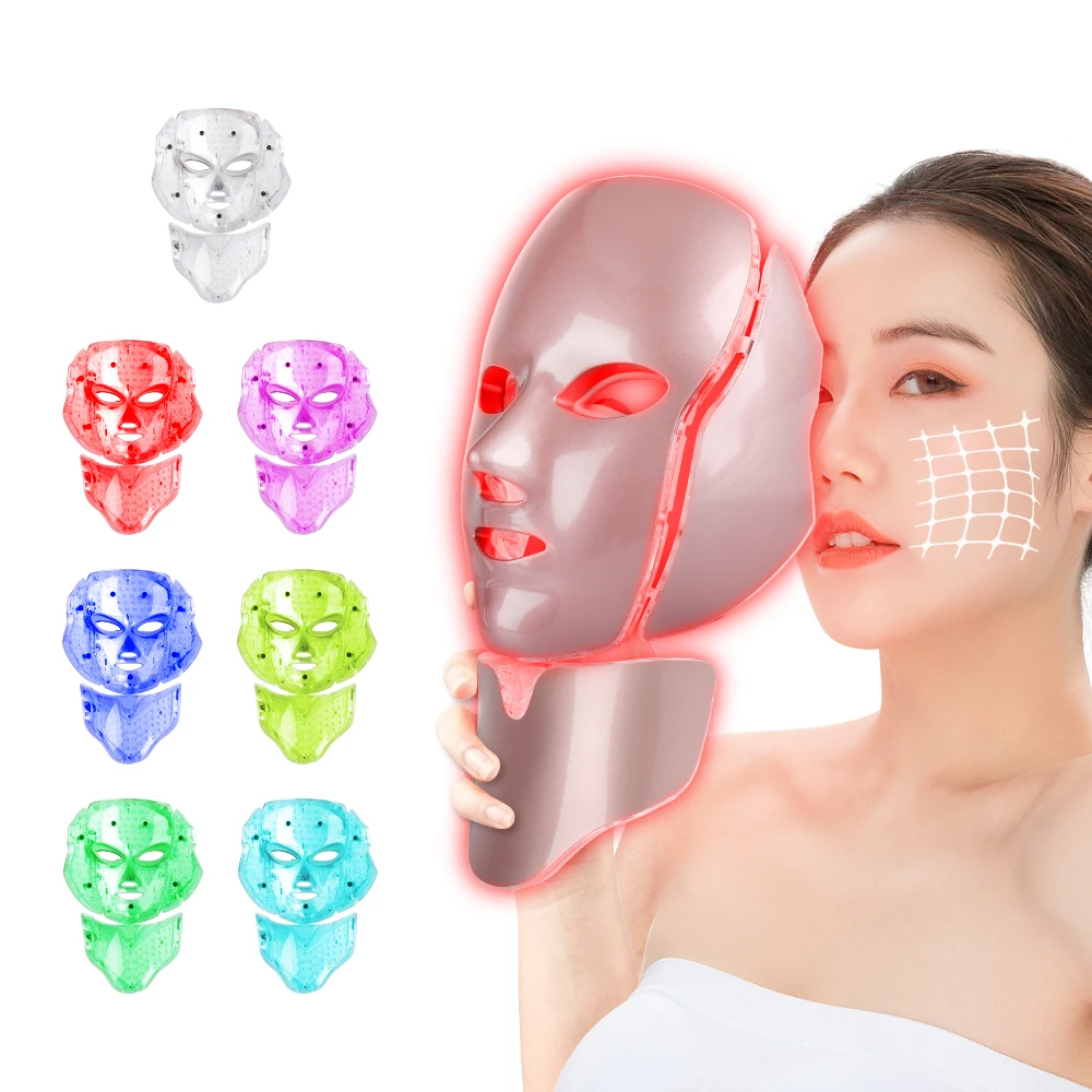 7 couleurs LED masque visage avec cou photothérapie masque rajeunissant anti - boutons beauty equipment Facial pull raffermissan