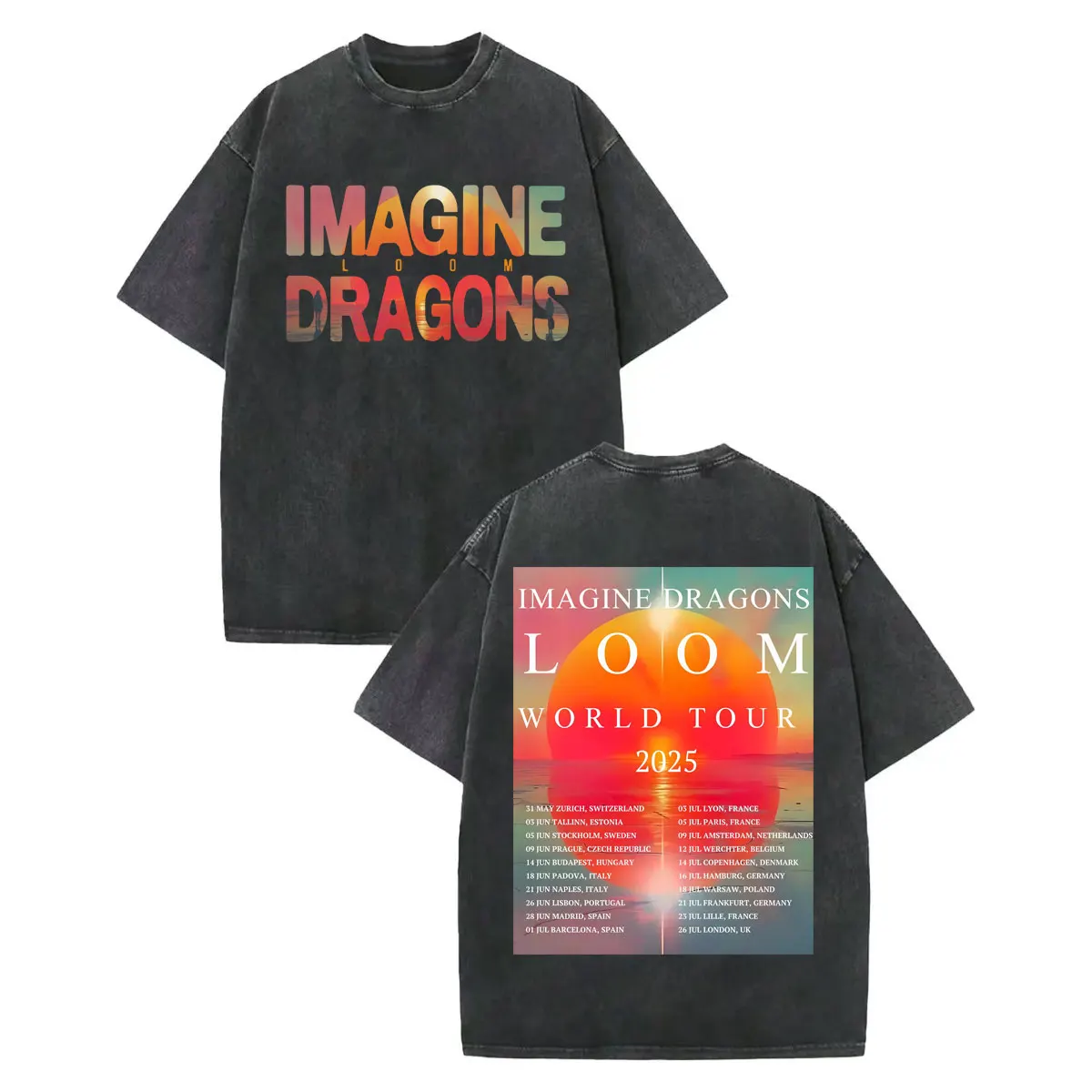 

Vintage Washed Imagine Dragons Loom World Tour 2025 T-shirt Fashion Y2k Short Sleeve T-shirts Men Women Rock Hip Hop T Shirts