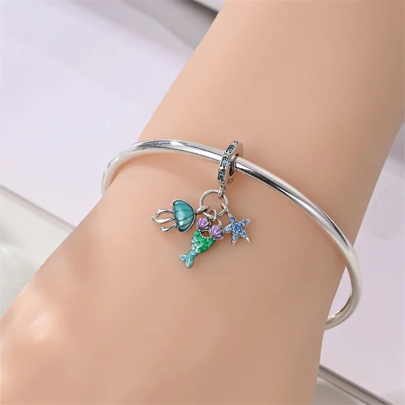 Cute 925 Sterling Silver Spinnable Four Leaf Clover & Butterfly & Swallow Dangle Charm Fits Women Necklace Pendant Birthday Gift