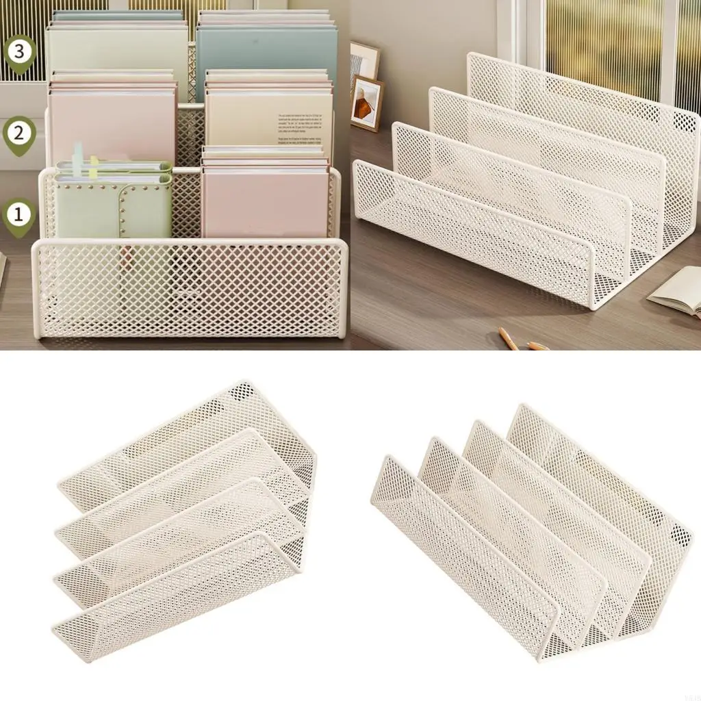 

Y5JB Desk File Organizers Metal Bookend Magazine Stand 3 Slot Bookshelf for Desk