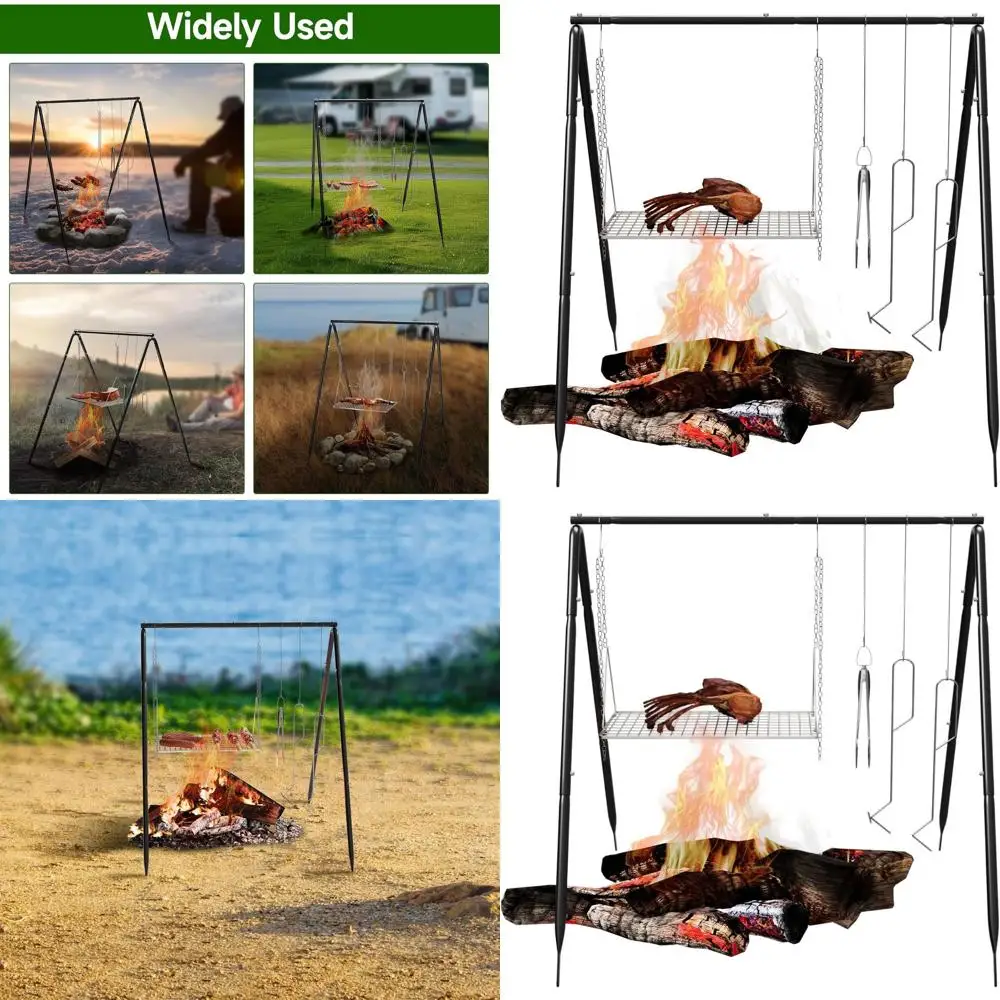 

Portable Collapsible Camping Tripod Grill with Round Grate for Outdoor Cooking and Picnics