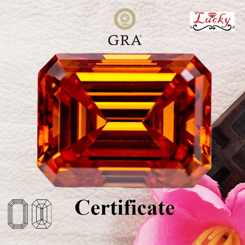 

Moissanite Orange Color Emerald Cut VVS1 Charms Beads for DIY Jewelry Making Earrings Pendant Materials with GRA Certificate