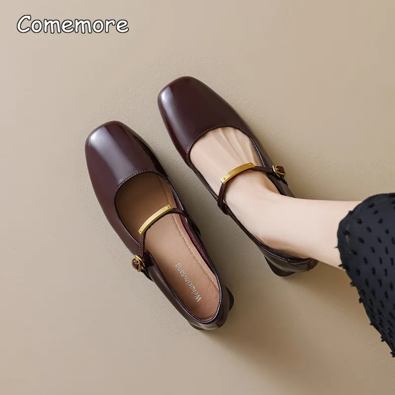 

Женские лакированные туфли Мэри Джейн на низком каблуке с квадратным носком, черные туфли-лодочки в стиле ретро, женские балетки, мягкая удобная женская обувь