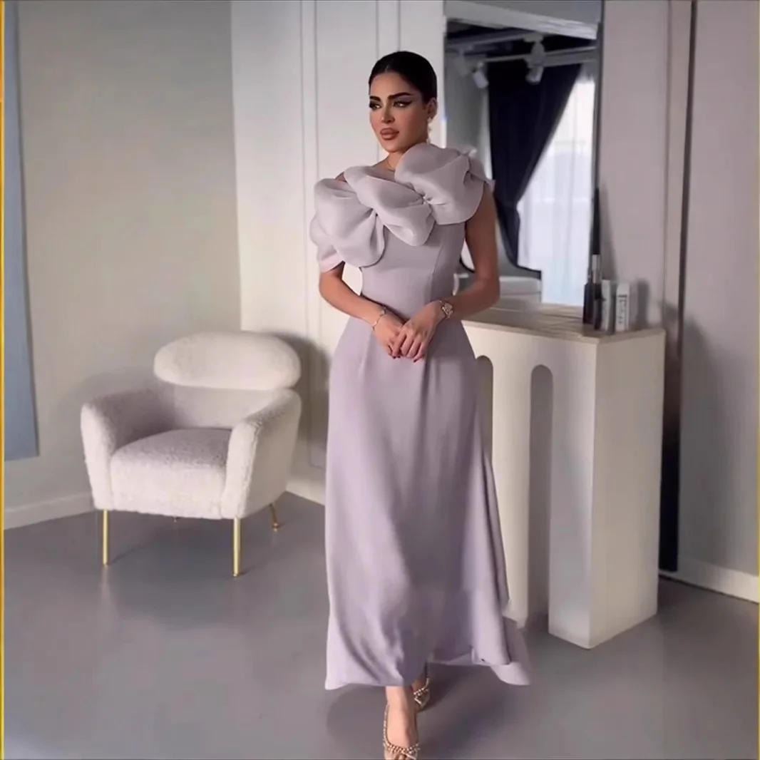2025 New Autumn Purple Flower Dress French Luxury Elegant Long Dress Gothic Satin 2025 Summer Dress Robe Vestido Women Party