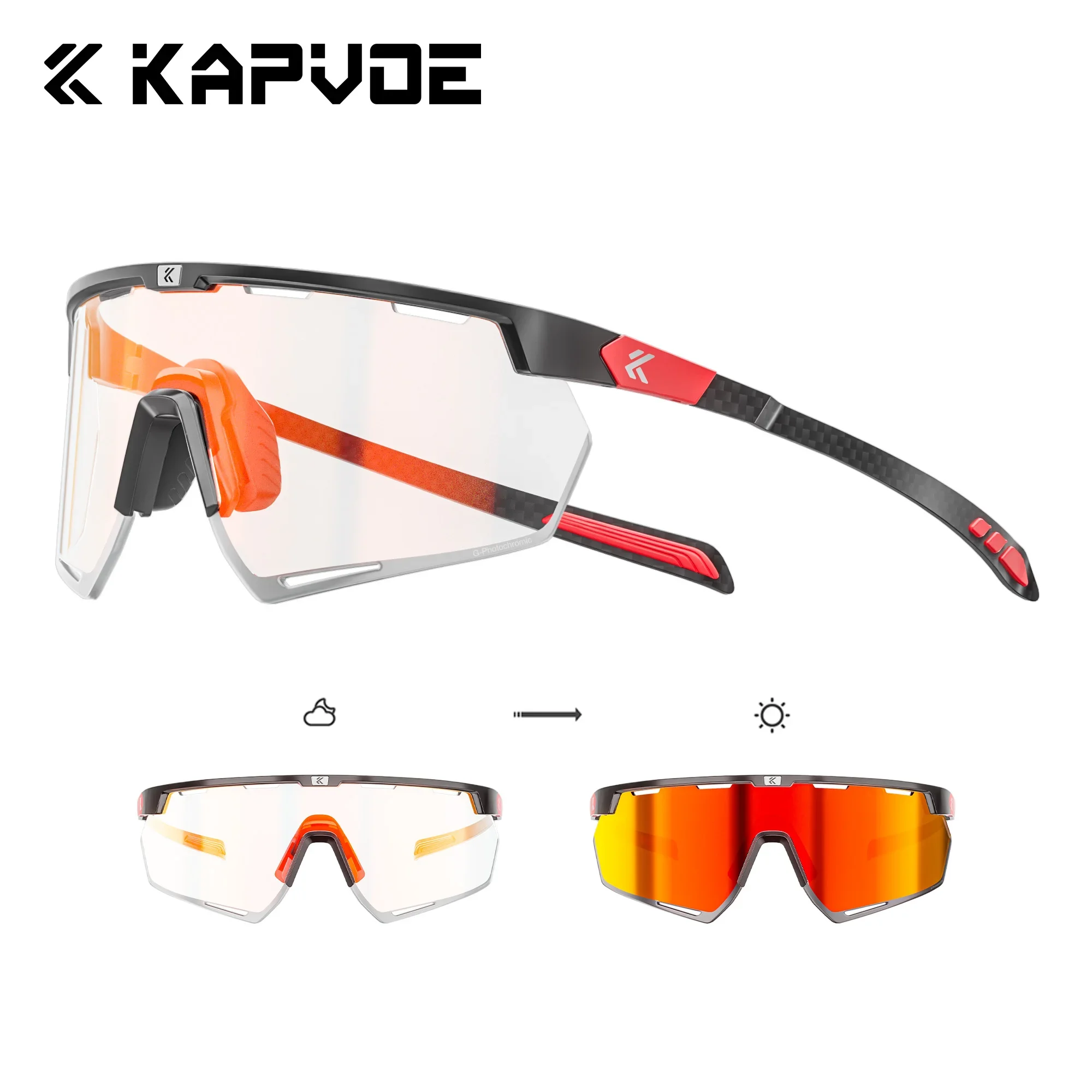 Kapvoe Fahrradbrille aus echtem Carbon, Sonnenbrille für Herren, leicht, photochrom, UV400, MTB, Fahrrad, Sportbrille 9