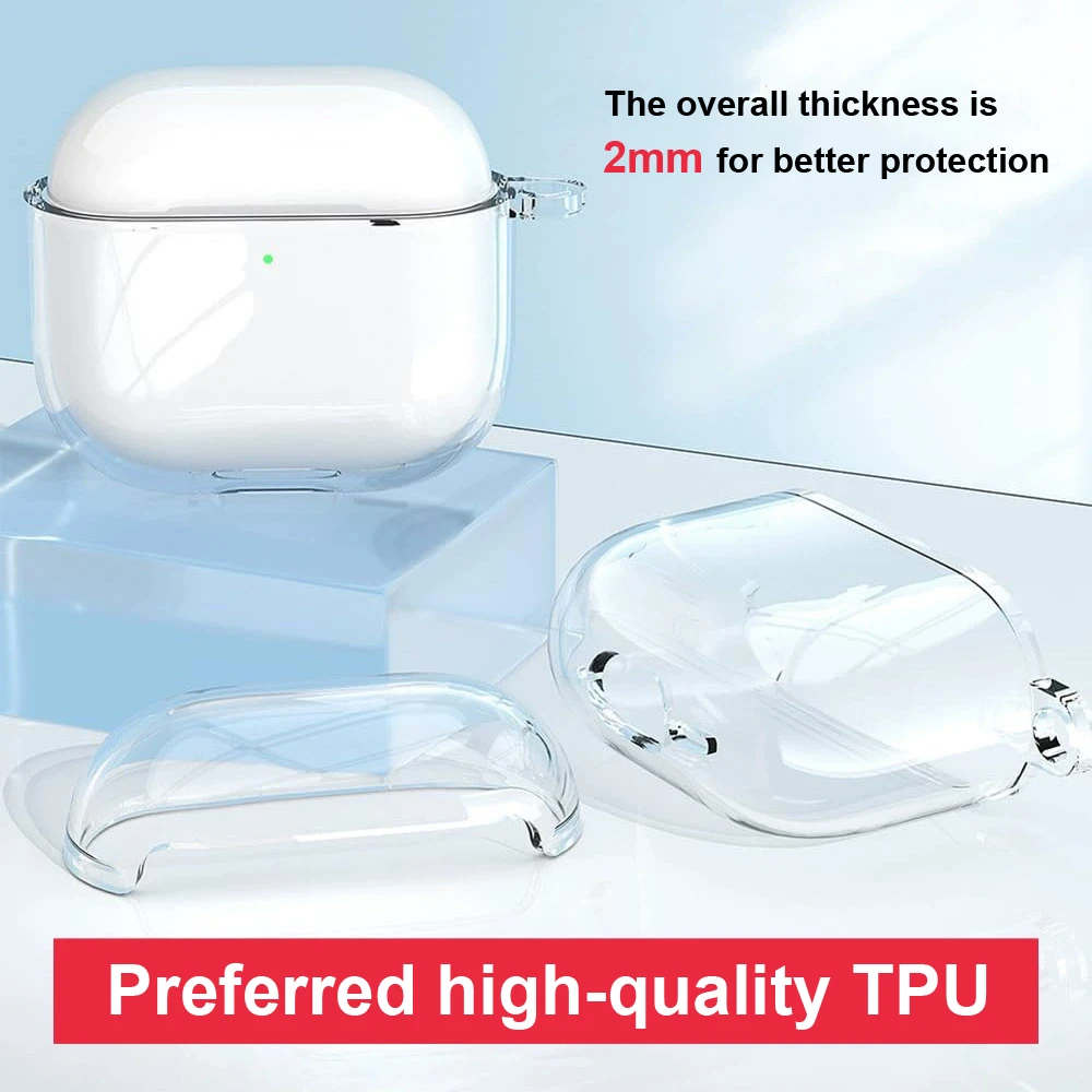 Clear Earphone Case Compatible For Apple AirPods 4 Generation Protective Cover For AirPods Pro 2 TPU Box With Hook Cleaning Tool image 4